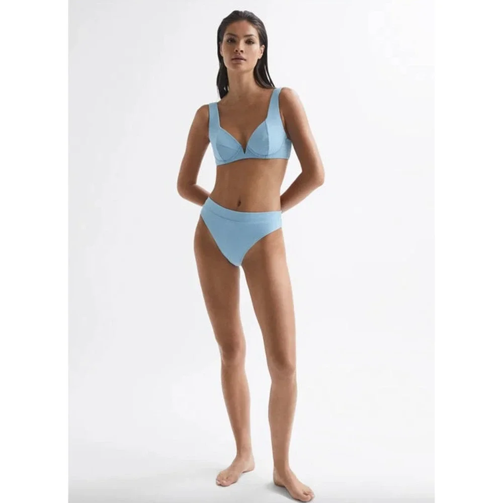 REISS Elise Underwire Bikini Top Size 12 NEW Light Blue $110 Swim Separates